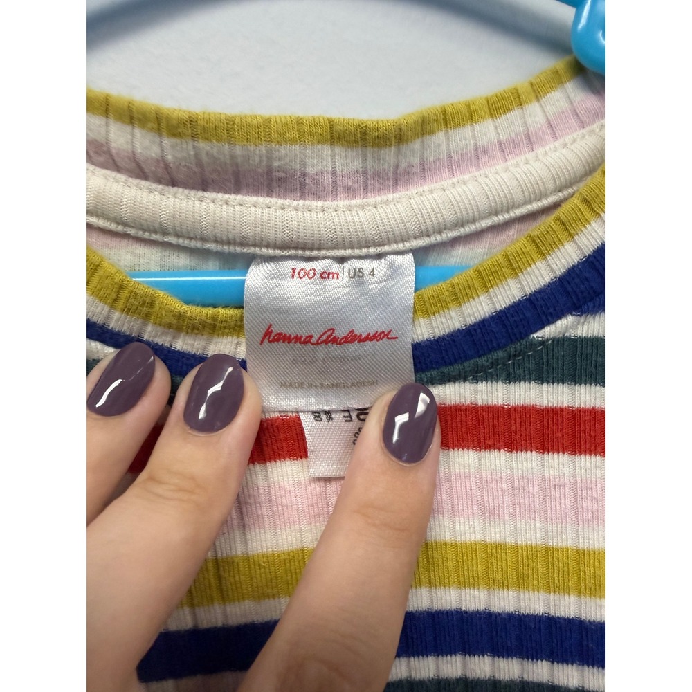 Hanna Andersson Kids Girls Multi Color Striped Rib Knit Long Sleeve Dress Size 4 - Picture 2 of 5